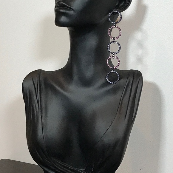 NWT Design Lab Lord & Taylor Circle Drop Earrings/Purple & Pink Rhinestones - Picture 3 of 9